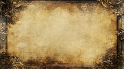 A richly textured vintage frame adorns a sepia-hued background, exuding a sense of history, luxury, and artistic sophistication from a bygone era.