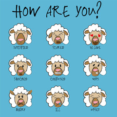 A cool print with the image of the muzzle of sheep with different faces