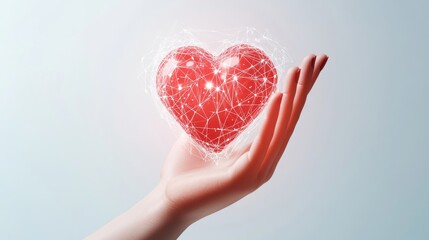 3D medical heart rate icon. Doctor's hand holding a heart with chart line. Healthcare cardiogram clip art, isolated on white.