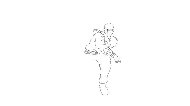Stealthy ninja perched on a rooftop, poised to throw a shuriken with precision. Ideal for action, martial arts, or stealth-themed projects in animation or illustration