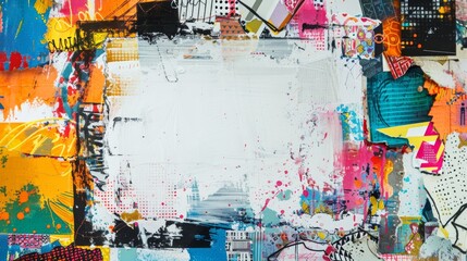 Fototapeta premium A colorful and dynamic composition featuring graffiti-style elements and abstract forms, blending together to create a bold and energetic visual experience.