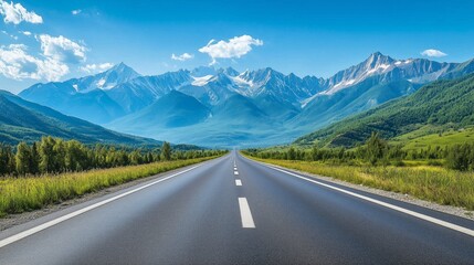 Fototapeta premium Empty asphalt road and mountains under clear sky