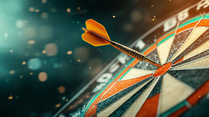 Single dart is hitting the center of a target on a dartboard