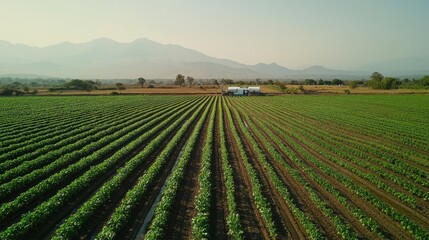 A solar-powered irrigation system ensuring sustainable water usage in a large agricultural field, reducing waste and improving yields.