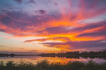 Fototapeta premium A breathtaking sunset, with the sky painted in hues of orange, pink, and purple