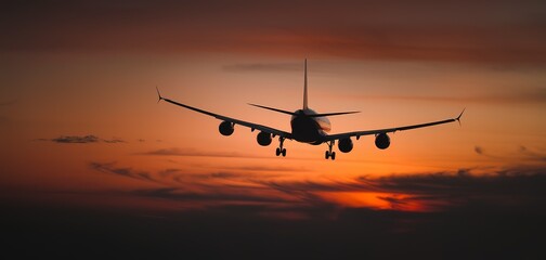 Airplane Silhouette on Air during Sunset