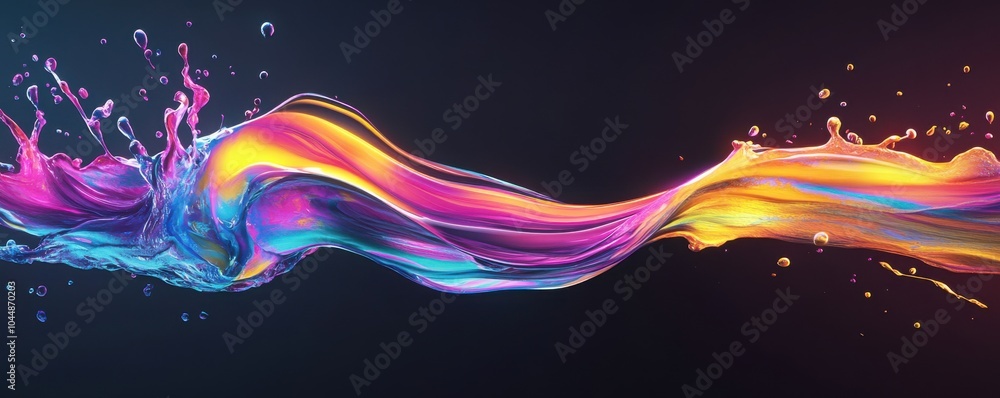 Poster vibrant waves of color flow gracefully in a dynamic display, perfect for backgrounds, art projects, 