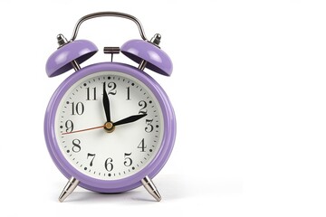 Classic purple table alarm clock on a white background