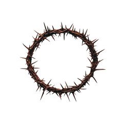 Jesus crown of thorns with sharp spikes placed on a transparent background 