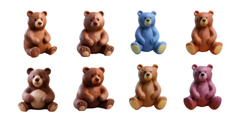 Fototapeta premium Colorful Collection of Cute Bear Figurines, PNG collection, set bundle, isolate on transparent or white background