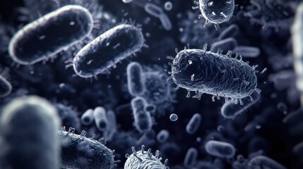 Ancient microbes under microscope reveal intricate cellular structures, showcasing their mysterious and ancient nature, ideal for scientific and educational content