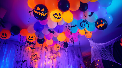 Obraz premium Halloween Party Decorations with Giant Balloons and Spooky Streamers
