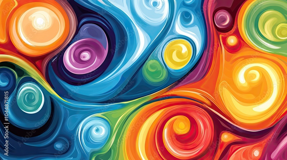 Poster bright and colorful swirl abstract blob design, featuring energetic shapes and bold contrasts for a 