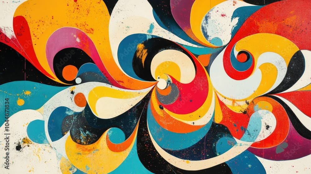 Poster bright and colorful swirl abstract blob design, featuring energetic shapes and bold contrasts for a 