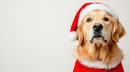 Festive golden retriever spreading holiday cheer in santa suit