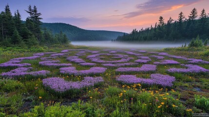 Fototapeta premium Serene Heart-Shaped Flower Garden at Dawn