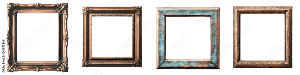 Aufkleber a collection of four ornate picture frames in varying styles and colors set against a dark backgroun