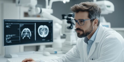 Doctor analyzing chest x-rays in modern medical lab