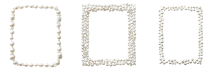 Three unique frames made of white stones arranged artistically against a black background, creating a striking contrast and minimalist aesthetic.