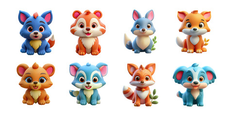 Fototapeta premium Cute Cartoon Animal Characters Collection, PNG collection, set bundle, isolate on transparent or white background