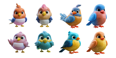 Fototapeta premium Colorful Cartoon Birds Collection for Creative Projects, PNG collection, set bundle, isolate on transparent or white background