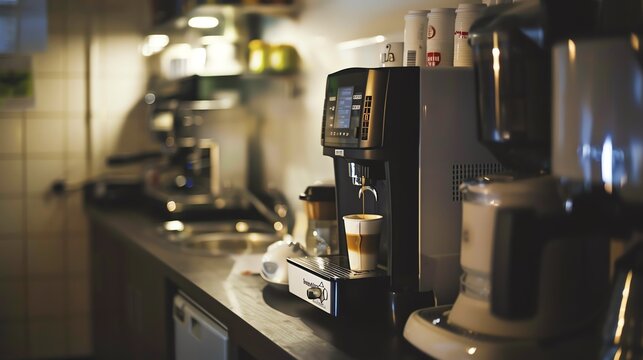 A coffee machine in an office break room