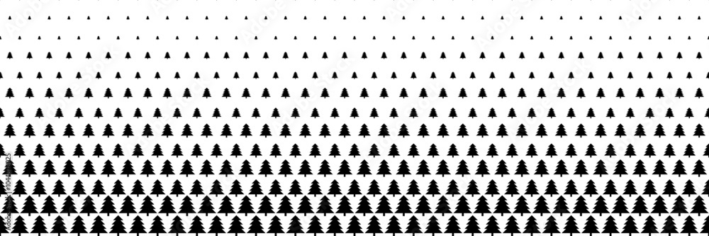 Poster horizontal halftone of black christmas tree for pattern and background.