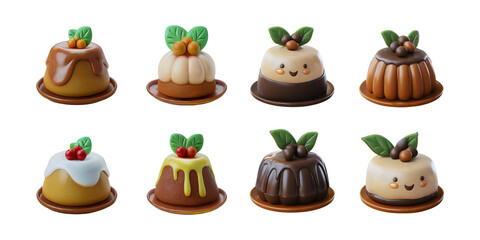 Cute and Colorful Mini Dessert Figurines, PNG collection, set bundle, isolate on transparent or white background
