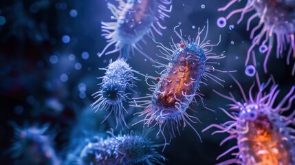 Ancient microbes under microscope reveal intricate cellular structures, showcasing their mysterious and ancient nature, ideal for scientific and educational content