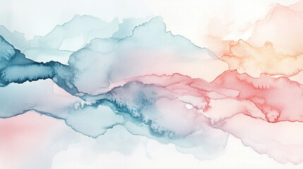 Fototapeta premium Watercolor landscape in soft pastel blue and pink tones