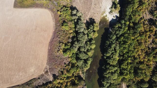 Amazing Aerial view of Vit river, passing near village of Aglen, Lovech Region, Bulgaria
