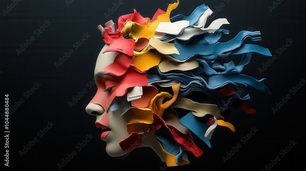 Aufkleber vibrant and artistic representation of human face, featuring colorful, flowing elements that create 