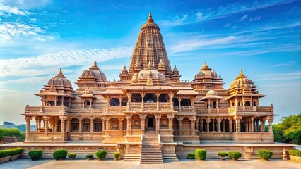A beautiful stock photo of Shri Ram Mandir Temple in Ayodhya on the birthplace of Lord Rama , Ayodhya