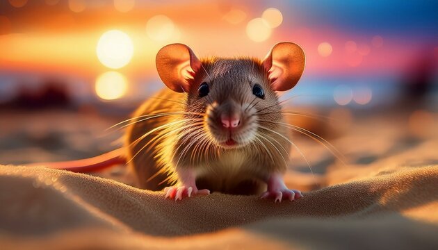 rat on the sand near water