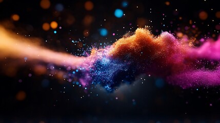 Naklejka premium Abstract colorful dust cloud with bokeh lights on black background.