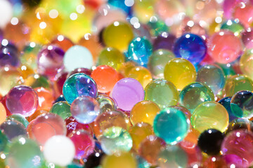 different color balls, Water beads close-up,  Texture of Hydrogel balls or many colorful orbeez  background.