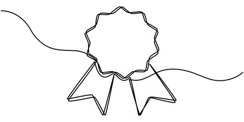 Continuous line drawing of shield One line protects linear symbol safety insurance concept vector illustration, Award badge continuous one line drawing, Social Skills Continuous Line Editable Icon