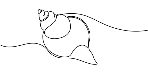 Beach Seashell Continuous Line Editable Icon, Hand Drawn Seashell Design, Vector drawing of marine life, Line Art Conch Shell On A Transparent Background, Engraving Style Marine and Nautical Element