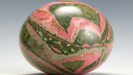 Polished unakite jasper surface macro photograph. Natural pink and green patterns in high resolution. Professional mineral photography showing detailed epidote and feldspar composition