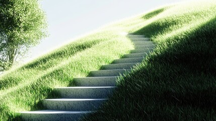Obraz premium Serene Steps Leading Up a Green Hill