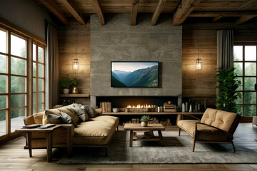 Fototapeta premium Interior of the living room in a rural house