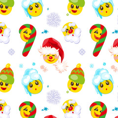 Seamless Pattern of Christmas Theme with Cartoon smiley Design on White Background
