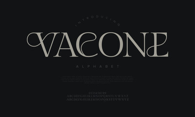 Vacone typography beauty fashion elegant minimalist serif italic fonts decorative wedding vintage retro logos. Minimal luxury font alphabet logo. Vector illustration