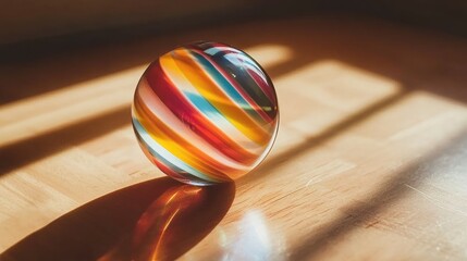 Obraz premium Colorful Glass Marble on Wooden Surface