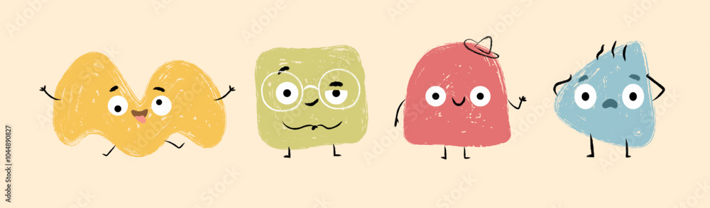 Wall mural set of abstract shape with faces showing emotions.