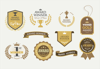 Obraz premium Collection of award retro badges and labels first place winner badges 