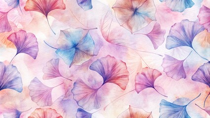 Seamless botanical leaf stencil outline pattern on an abstract watercolor floral background. Abstract poppy flower seamless pattern. seamless pattern a white background, texture design