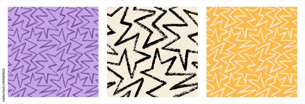 Poster сontinuous chalk crayon brush drawn rough textured grungy line seamless repeat vector pattern. zigza
