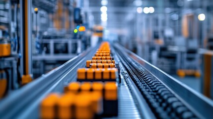Battery pack on factory production line, industrial technology, high-resolution photo