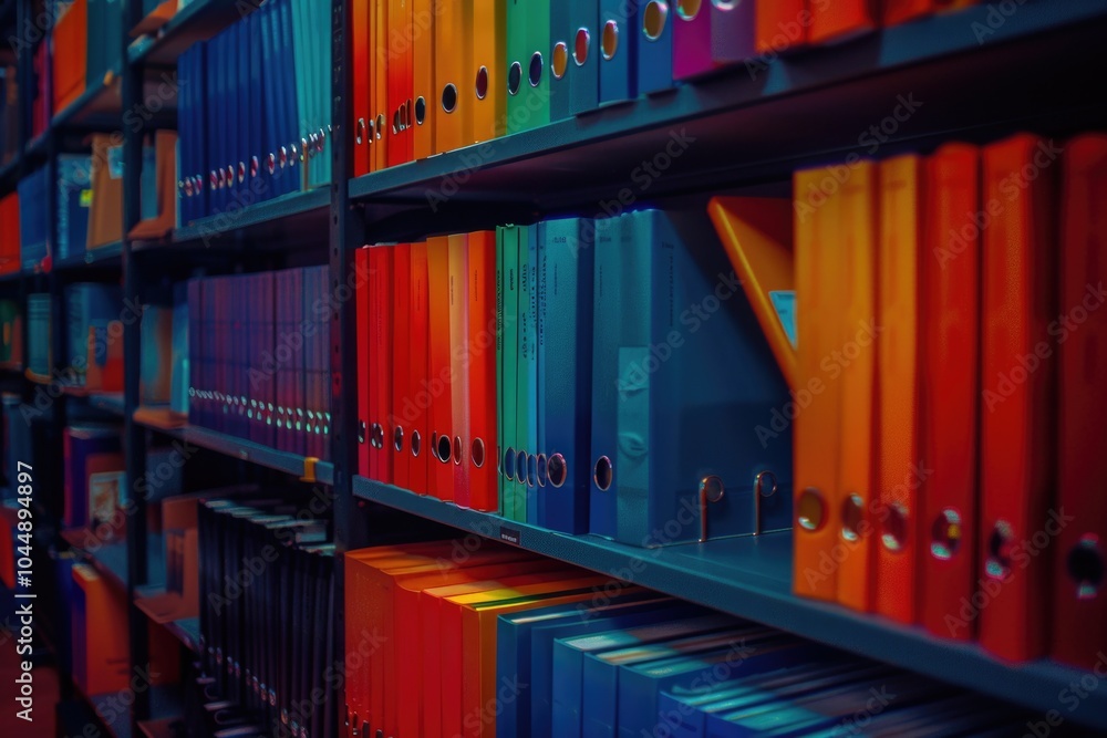 Poster a bookshelf filled with various colorful books, perfect for use in education, literature or design c